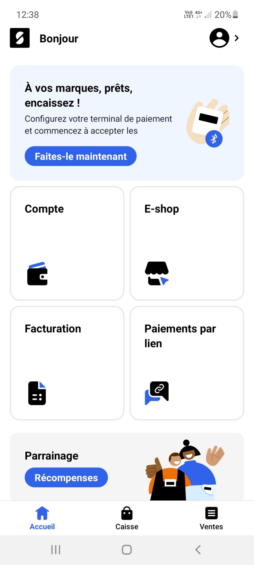 ECRAN D'ACCUEIL DE L'APPLICATION